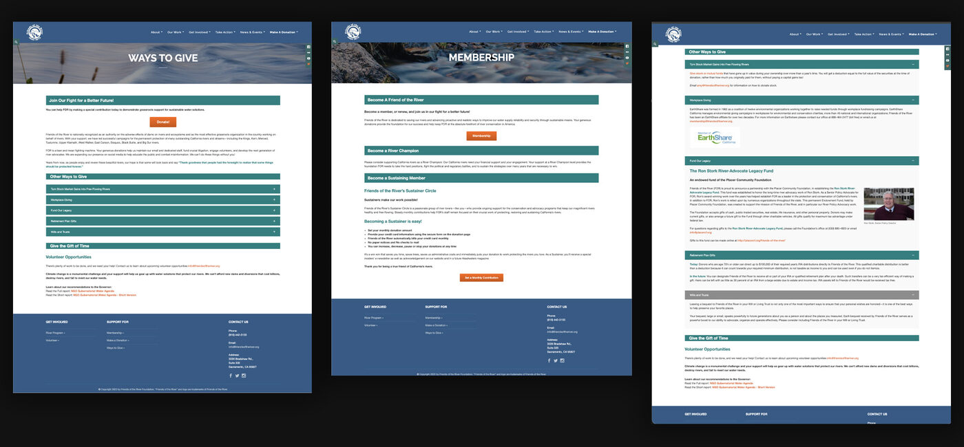 Old Ways to Give and Membership pages, shown side by side