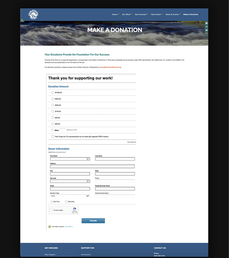 Old Make a Donation page showing a single long form with every field visible at once