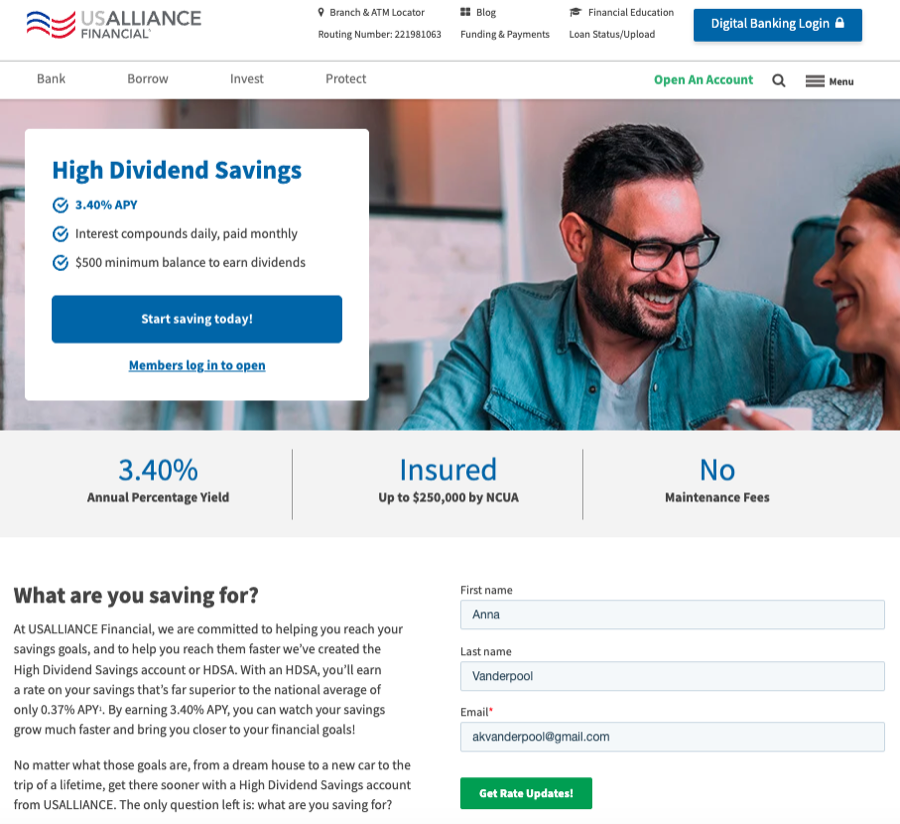 Old High Dividend Savings page in blue