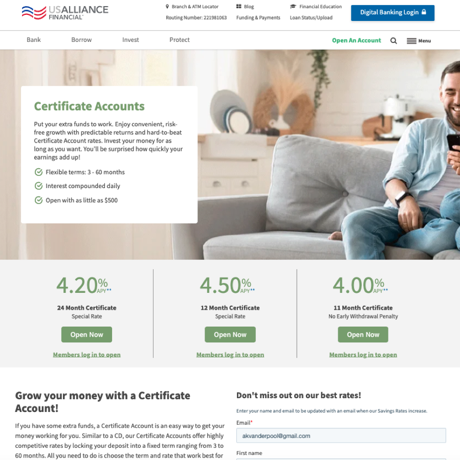 Old Certificate Accounts page in sage green