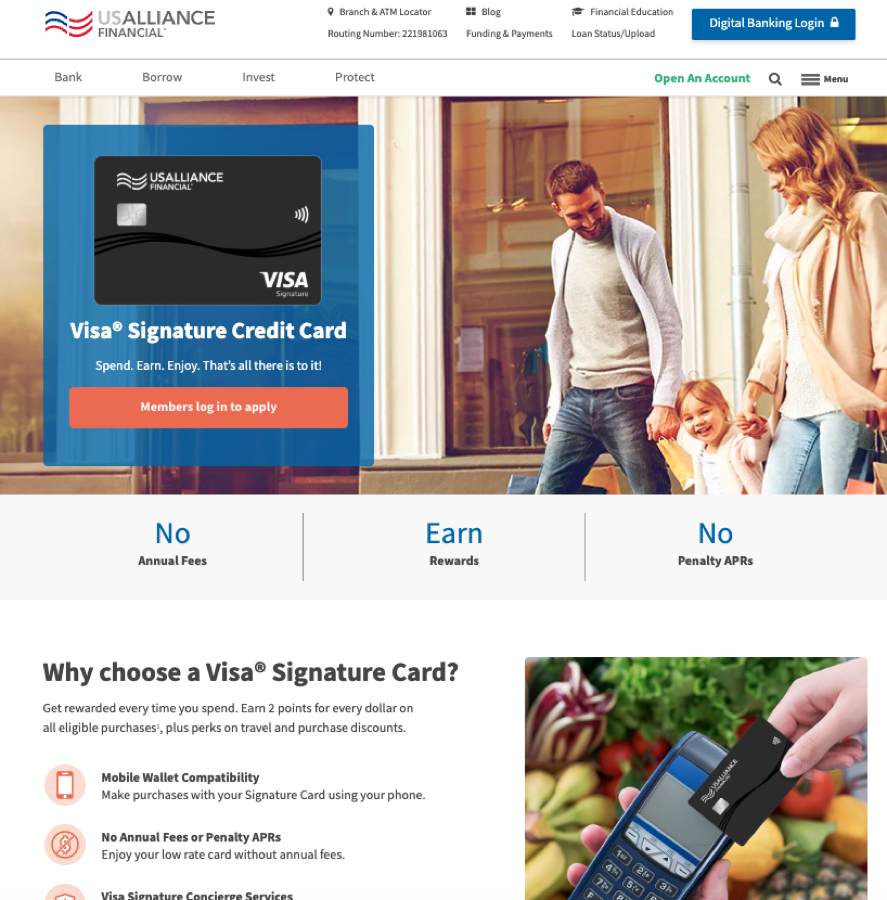 Old Visa Signature Credit Card page in blue and coral